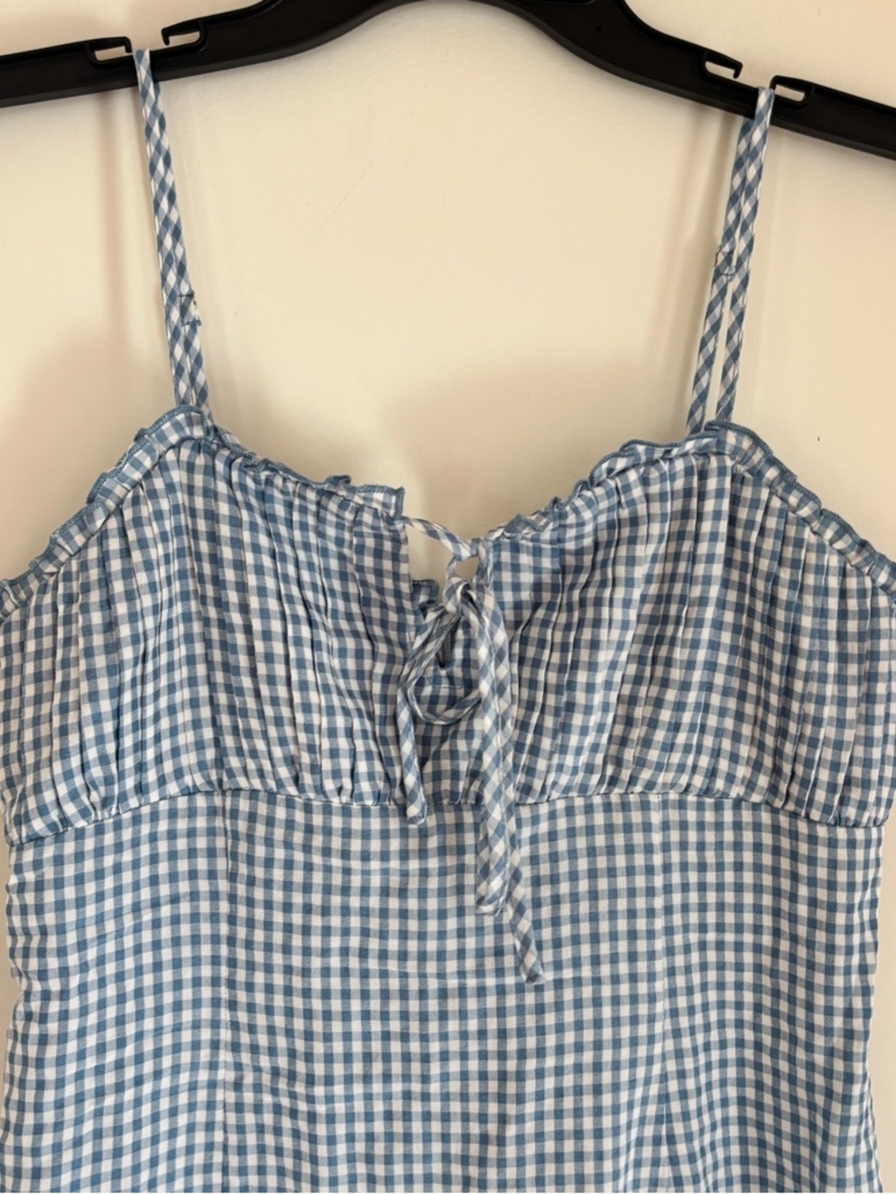 LA Hearts Blue Gingham Mini Dress XS Cottagecore Ruffle Hem - Picture 3 of 10